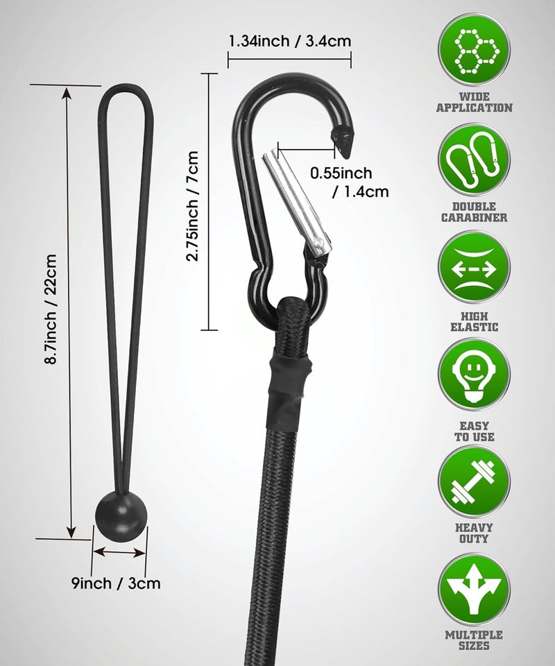 Digank Bungee Cords with Hooks – 4 Pack 24" Heavy Duty Bungee Straps with Carabiner + 4 Ball Bungee Cords 8", for Kayak, Paddle Board, Truck, Camping, Garage,Camping Accessories – Max Load 78 lbs - Image 2